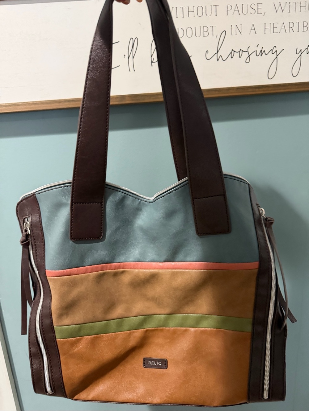 Relic Multicolor Leather Shoulder Bag - Blue, Brown, Tan, Green, Pink